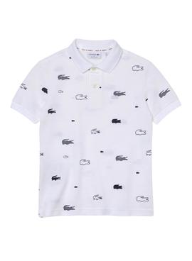 Polo Lacoste Logo Estampado Blanco Niño