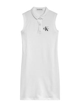 Vestido Polo Calvin Klein Monogram Blanco Niña