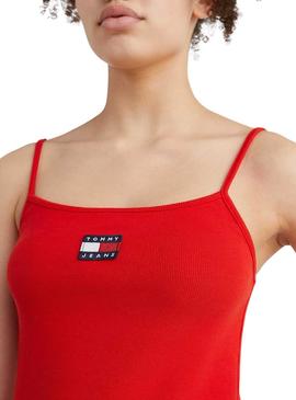 Vestido Tommy Jeans Strappy Badge Rojo para Mujer