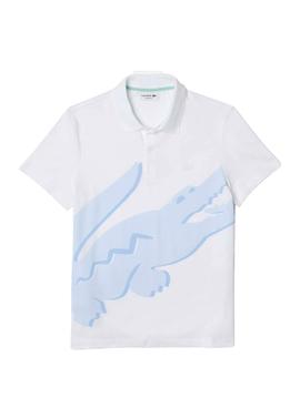 Polo Lacoste Cocodrilo Oversize Blanco Para Hombre