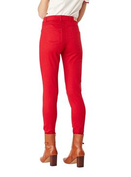 Pantalón Vaquero Naf Naf Pitillo Liso Rojo Mujer