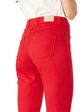 Pantalón Vaquero Naf Naf Pitillo Liso Rojo Mujer