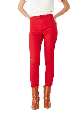 Pantalón Vaquero Naf Naf Pitillo Liso Rojo Mujer