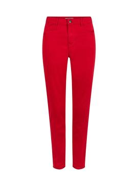 Pantalón Vaquero Naf Naf Pitillo Liso Rojo Mujer