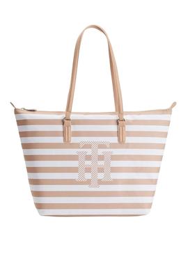 Bolso Tommy Hilfiger Tote Rayas Beige para Mujer