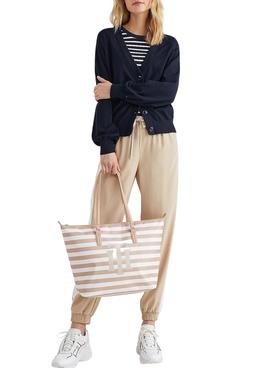 Bolso Tommy Hilfiger Tote Rayas Beige para Mujer