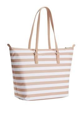 Bolso Tommy Hilfiger Tote Rayas Beige para Mujer