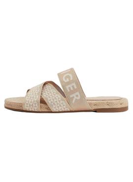 Sandalia Tommy Hilfiger Webbing Flat Beige Mujer