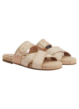 Sandalia Tommy Hilfiger Webbing Flat Beige Mujer