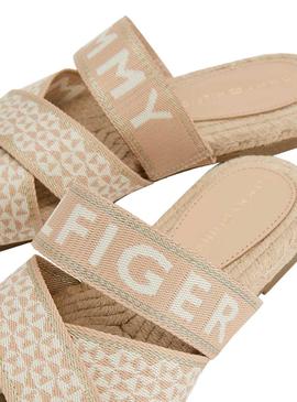 Sandalia Tommy Hilfiger Webbing Flat Beige Mujer