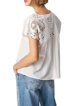 Blusa Pepe Jeas Nara Bordada Blanca para Mujer