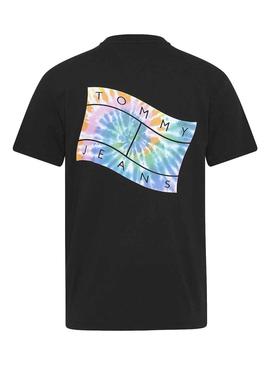 Camiseta Tommy Jeans  Flag Tie Dye Negra Hombre