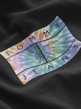 Camiseta Tommy Jeans  Flag Tie Dye Negra Hombre
