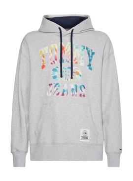 Sudadera Tommy Jeans Tie Dye gris para hombre