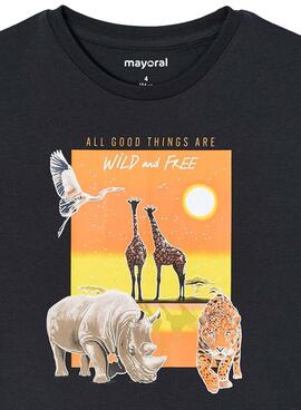 Camiseta Mayoral Animales Negra para Niño