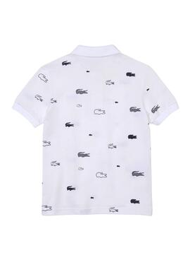 Polo Lacoste Logo Estampado Blanco Niño