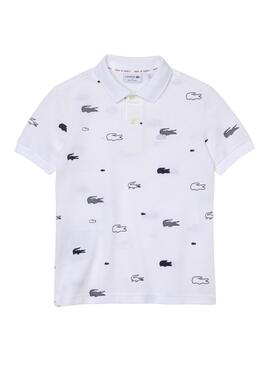 Polo Lacoste Logo Estampado Blanco Niño