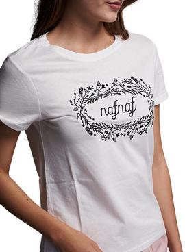 Camiseta Naf Naf Logo Flores Blanca para Mujer