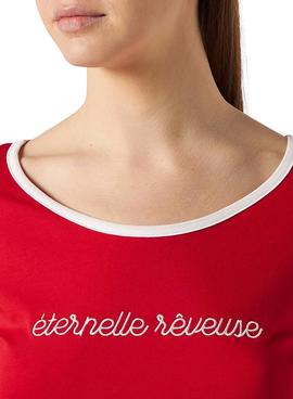 Camiseta Naf Naf Letras Roja para Mujer