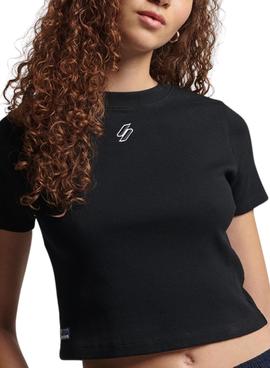 Camiseta Superdry Code Essential Crop Negra Mujer
