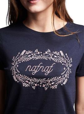 Camiseta Naf Naf Logo Flores Marino para Mujer