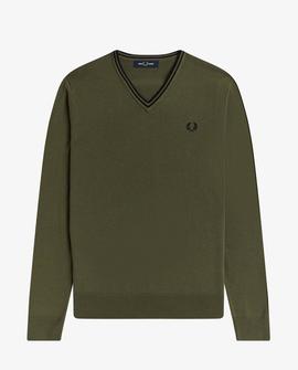 Jersey Fred Perry Pico Verde Para Hombre