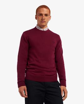 Jersey Fred Perry Cuello Redondo Granate Para Hombre 