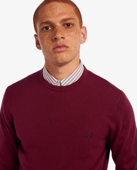 Jersey Fred Perry Cuello Redondo Granate Para Hombre 