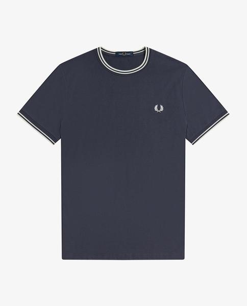 Camiseta Fred Perry Ribetes Azul Marino Para Hombre