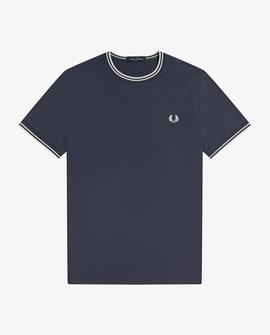 Camiseta Fred Perry Ribetes Azul Marino Para Hombre