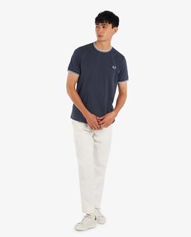 Camiseta Fred Perry Ribetes Azul Marino Para Hombre