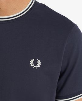 Camiseta Fred Perry Ribetes Azul Marino Para Hombre