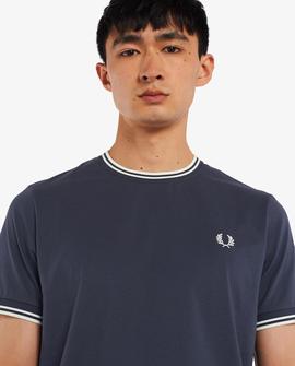 Camiseta Fred Perry Ribetes Azul Marino Para Hombre