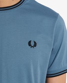 Camiseta Fred Perry Ribetes Azul Claro Para Hombre