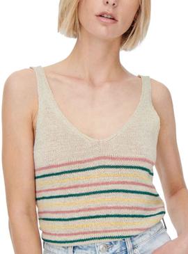 Top Only Fricca Rayas Beige Multi para Mujer