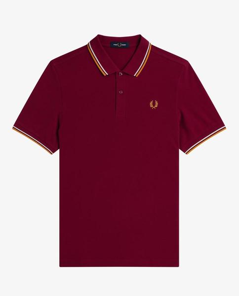 Polo Fred Perry Basico Ribetes Granate Para Hombre
