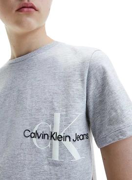 Camiseta Calvin Klein Logo Brillante Gris Niño