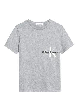 Camiseta Calvin Klein Logo Brillante Gris Niño
