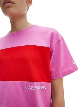 Camiseta Calvin Klein Colorblock Rosa para Niña