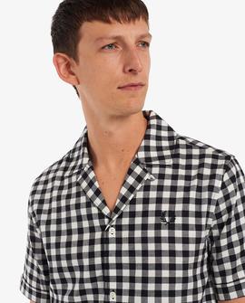 Camisa Fred Perry Tartán Corta Blanca y Negra Para Hombre