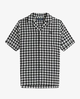 Camisa Fred Perry Tartán Corta Blanca y Negra Para Hombre
