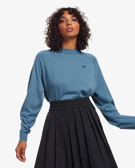 Jersey Fred Perry Liso Azul Para Mujer