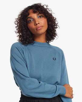 Jersey Fred Perry Liso Azul Para Mujer