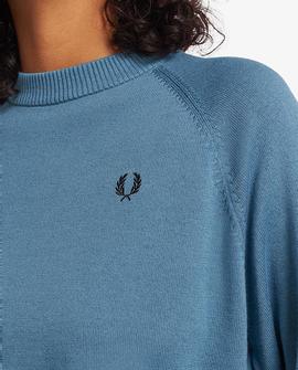 Jersey Fred Perry Liso Azul Para Mujer