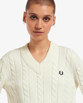 Jersey Fred Perry Pico Trenzado Blanco Para Mujer