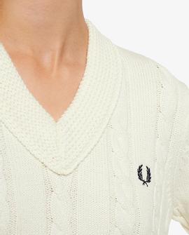 Jersey Fred Perry Pico Trenzado Blanco Para Mujer