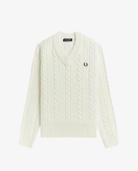 Jersey Fred Perry Pico Trenzado Blanco Para Mujer