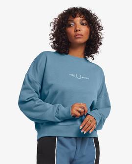 Sudadera Fred Perry Azul Claro Con Logo Estampado Mujer