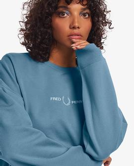 Sudadera Fred Perry Azul Claro Con Logo Estampado Mujer