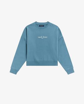 Sudadera Fred Perry Azul Claro Con Logo Estampado Mujer